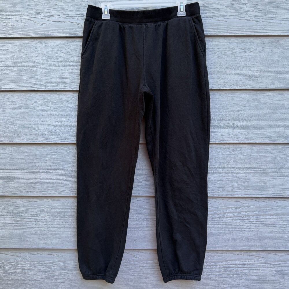 Time and Tru L Women Black Cotton Blend Fleece Elastic Waist Comfort Jogger Pan